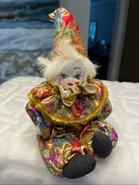 Vintage Harlequin Porcelain Clown Figurine with Gold Trim - Home Accents Decor